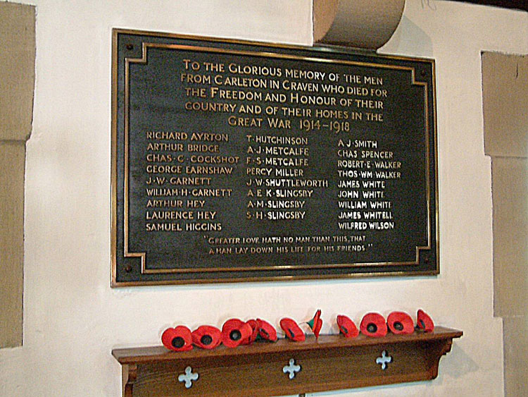 The Memorial Plaque in St. Mary's Church, Carleton in Craven