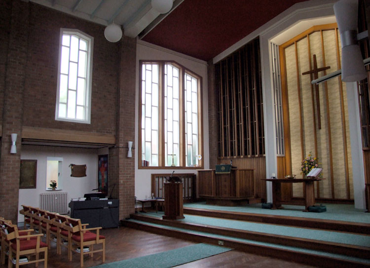 The Interior of Acomb's Methodist Church, - showing the memorial plaque on the left.