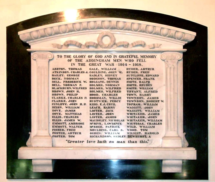 The Memorial Tablet in St. Peter's Church, Addingham