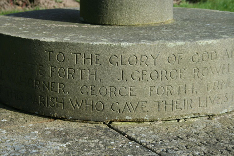 The Inscription (part) on the Memorial Cross outside the Church of St. Helen, Ainderby Steeple