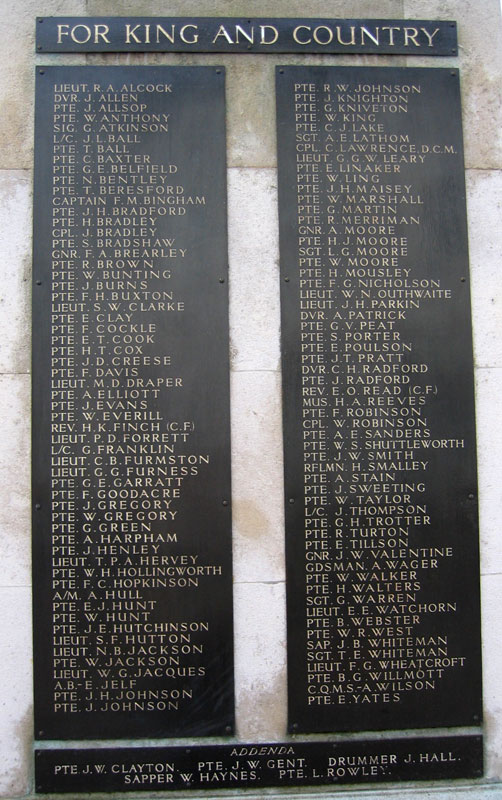 The First World War names on the Alfreton War Memorial