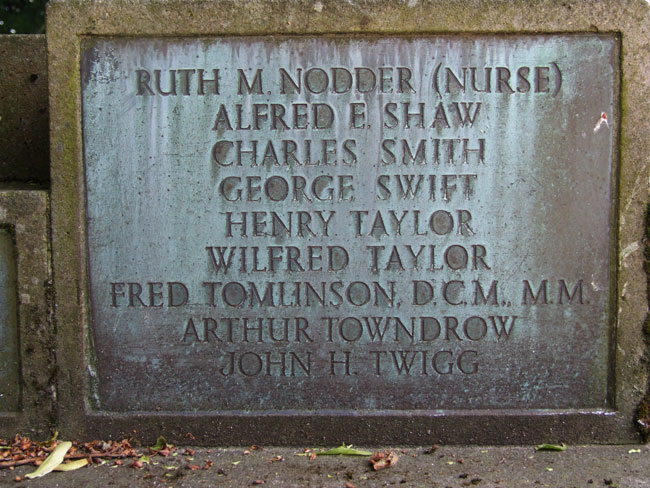 The First World War names on the Ashover War Memorial (1)