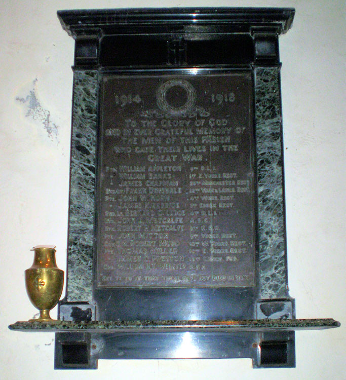 The First World War Memorial in St. Oswald's Church, Askrigg.