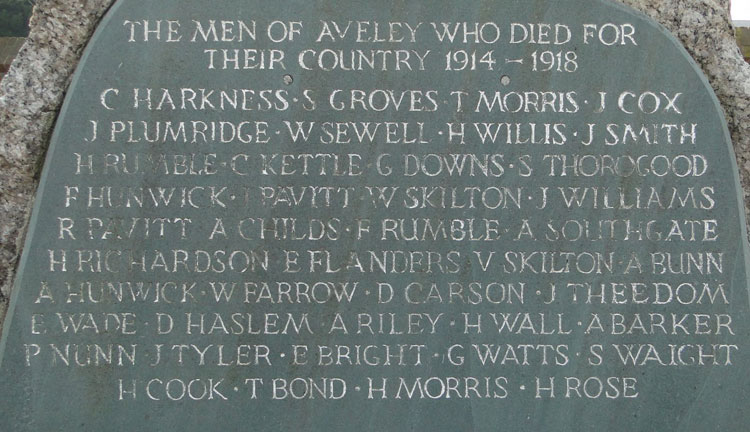 Private Carson's Name on the Aveley (Essex) War Memorial