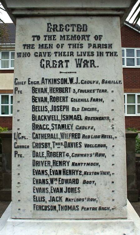 First World War Names (1) on the Bagillt War Memorial