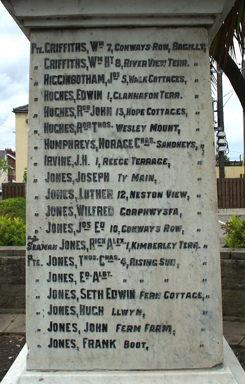 First World War Names (2) on the Bagillt War Memorial