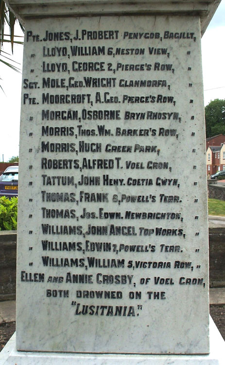 First World War Names (3) on the Bagillt War Memorial