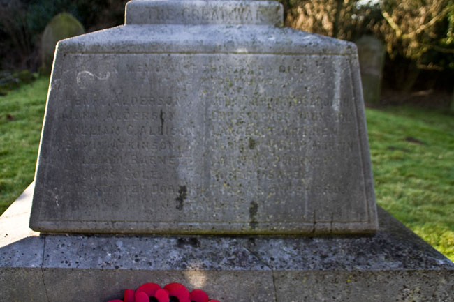 The First World War Names on the War Memorial outside St. Michael's Church, Barningham