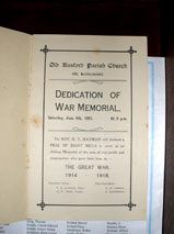 Order of Service for the Dedication of the War Memorial