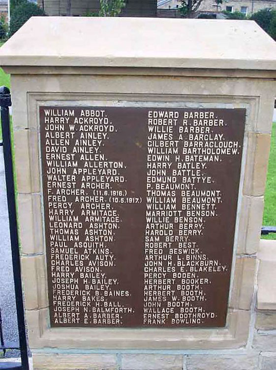 Names "A" - "B" on the War Memorial for Batley