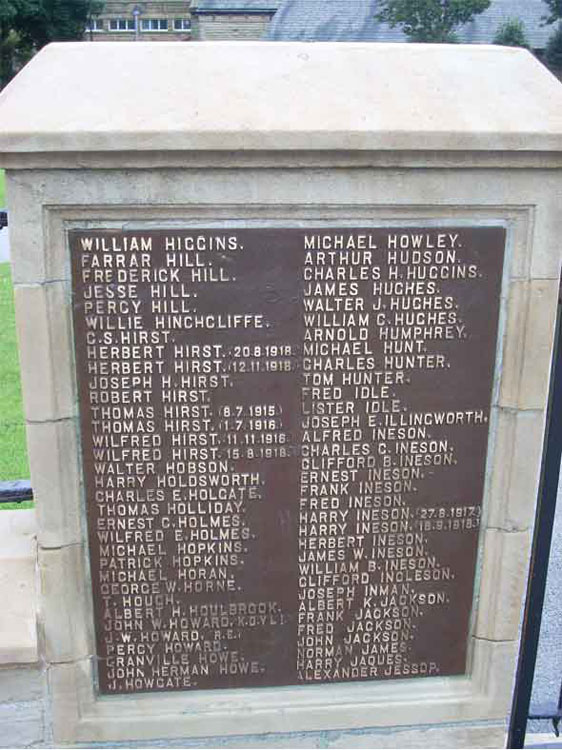 Names "H" - "J" on the War Memorial for Batley 