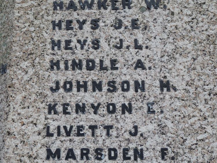 Private Johnson's Name on the Baxenden Memorial.