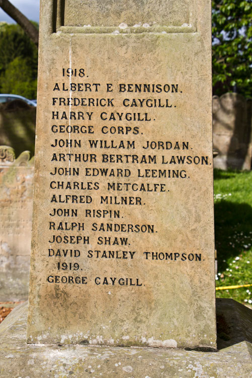 First World War Commemorations, 1918 - 1919, on the Bedale War Memorial