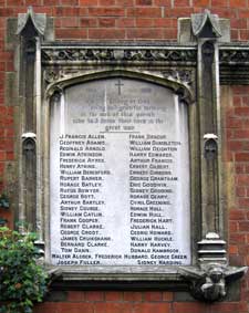 Names "A" to ""H" on the All Saints' Church, Bedford (Queen's Park) War Memorial