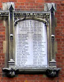 Names "I" to ""W" on the All Saints' Church, Bedford (Queen's Park) War Memorial