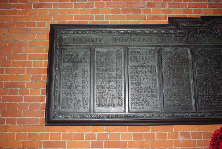 Panels 1 to 4 of the Berkhamsted School War Memorial