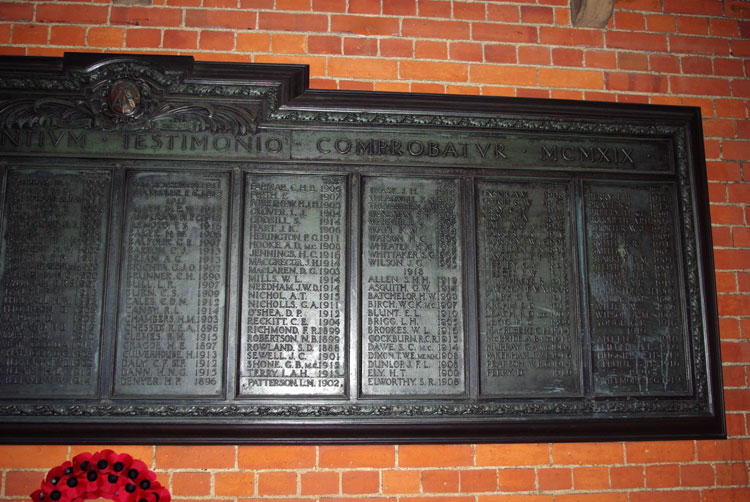 The Right Hand Section of the War Memorial in the Chapel, Berkhamsted School