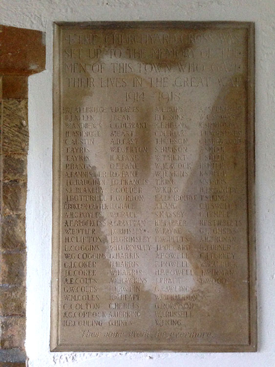 The First World War Commemorative Panel in the porch of St. Edburg's Church, Bicester 