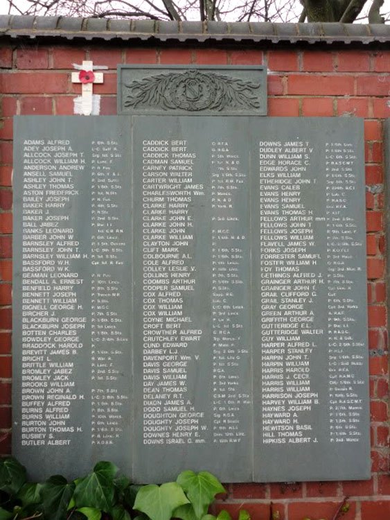 The Commemorative Plaque, First World War Names "A" - "H", for the Bilston War Memorial