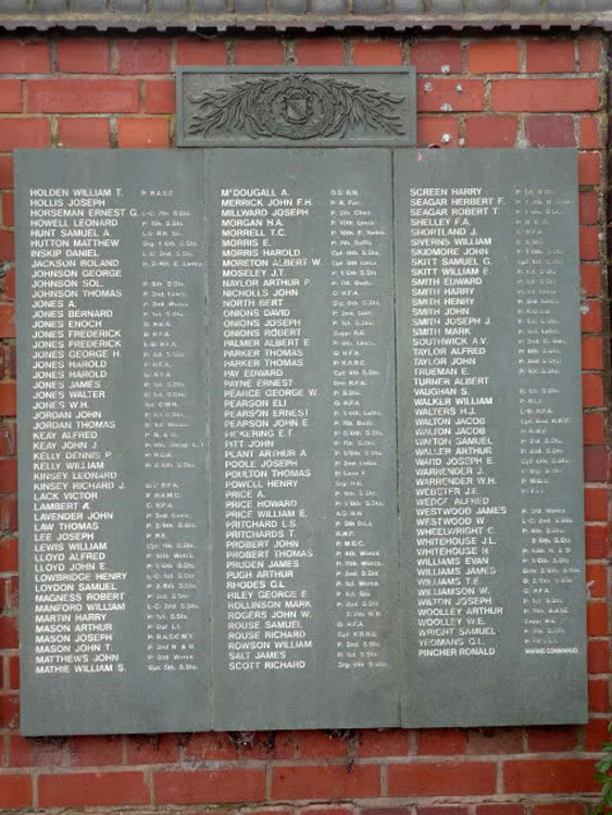 The Commemorative Plaque, First World War Names "H" - Y", for the Bilston War Memorial