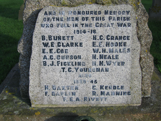 Pte Coe's name on the War Memorial, - Binham, Norfolk