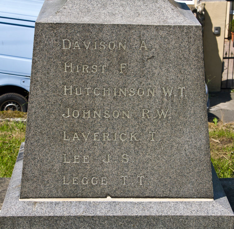 Names "D" - "L" on the Bishop Middleham War Memorial