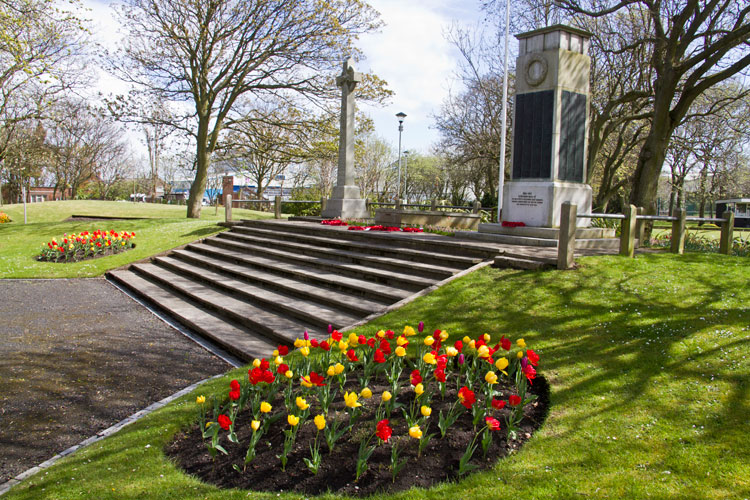 The Boer War Memorial (Cross), Second World War Memorial (Horizontal Plaque), and First World War Memorial in Blyth's Ridley Park.