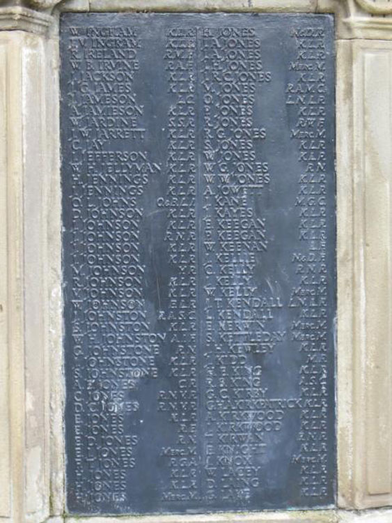 The Panel on the Bootle War Memorial Which includes the Name of Private Johnson