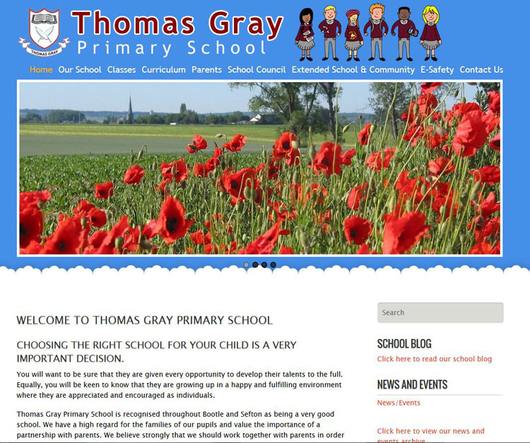 The Home Page of the website for the Thomas Gray School, Bootle.