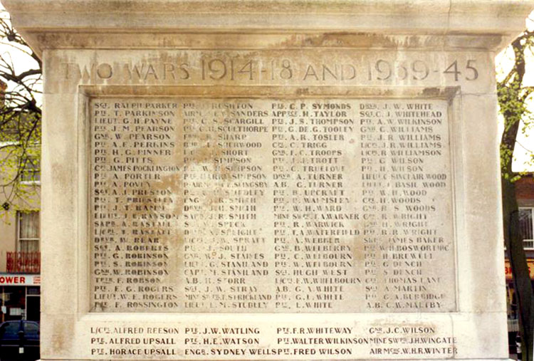 Names "P" - "W" (First World War) on the Boston (Lincs) War Memorial 