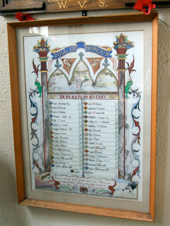 The First World War Roll of Honour in the Methodist Church, Breaston (Derbyshire)