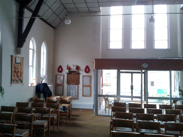 Interior of the Methodist Church, Breaston, showing the location of the War Memorials.