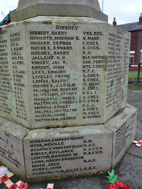 Private Hibbert's Name on the Bredbury & Romiley War Memorial.