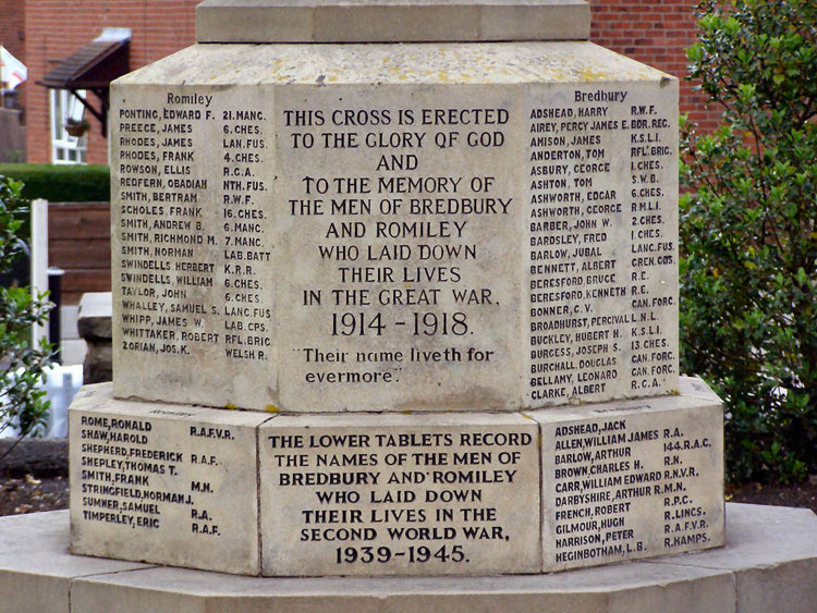 The Dedication on the Bredbury and Romiley War Memorial.