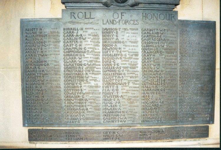 Names (A - L) of Those Who Lost Their Lives in the First World War on the Bridlington Cenotaph 