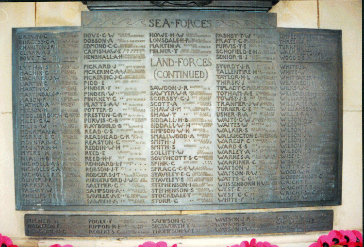 Names (L - Y) of Those Who Lost Their Lives in the First World War on the Bridlington Cenotaph