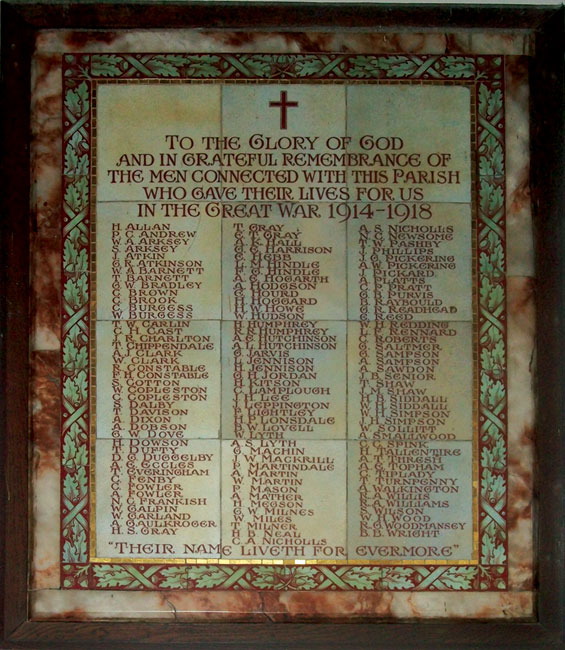 The War memorial inside Christ Church, Bridlington