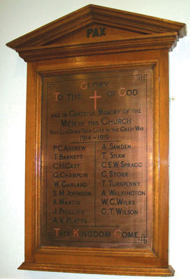 The War memorial inside St. John's Methodist Church, Bridlington