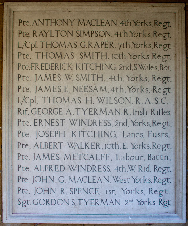 First World War Memorial Panel (1), Brompton War Memorial