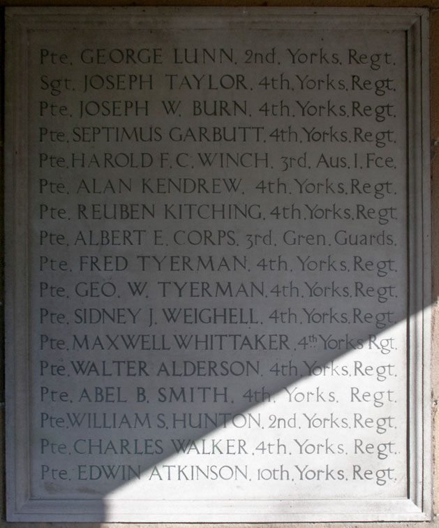 First World War Memorial Panel (2), Brompton War Memorial