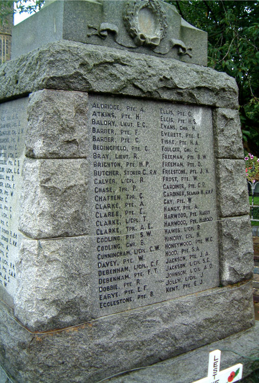 Detail of the War Memorial, - Bungay, Suffolk (Private Freestone's name top right). 