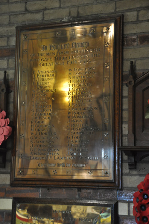 The War Memorial in St. Barnabas' Church, Burnmoor (Bournmoor), Co. Durham