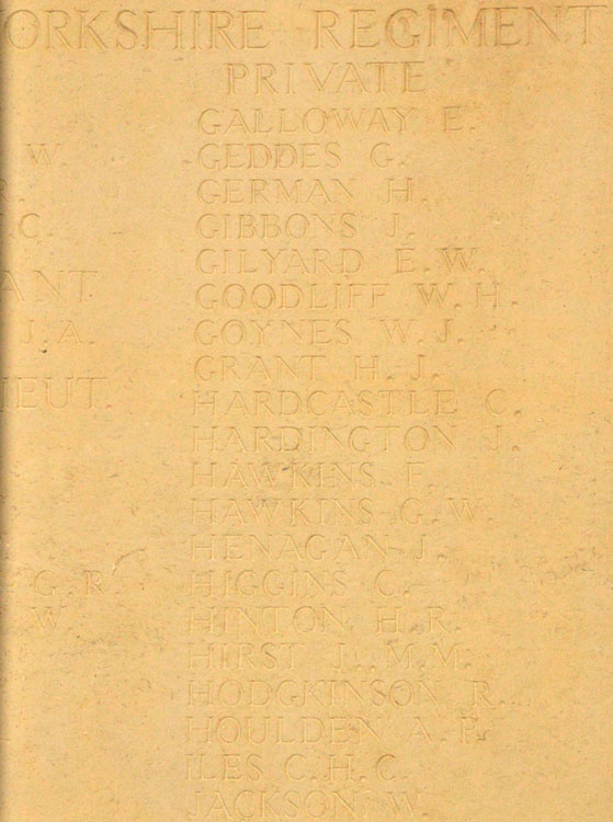 Yorkshire Regiment Names on the Cambrai Memorial (2).