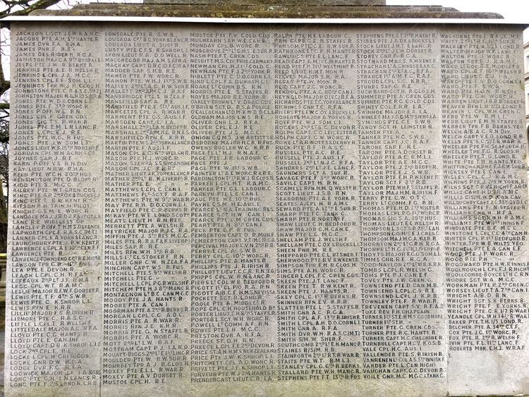 The Names on the Men of Cheltenham War Memorial, "J" - "W" (Regiments other than the Gloucester Regiment)