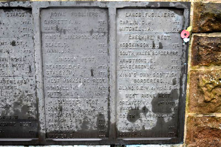 Private W Bonsall's Name on the Clay Cross Memorial