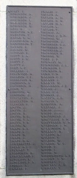 Names "R" - "W" on the Clitheroe (Lancs) War Memorial