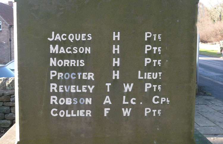 The Names on the Cloughton War Memorial (2)