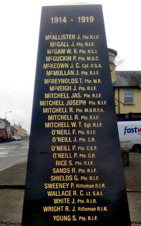 The War Memorial for Coagh (N Ireland), - First World War Names (2)