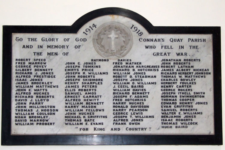 The War Memorial in St. Mark's Church for Connah's Quay, Flintshire