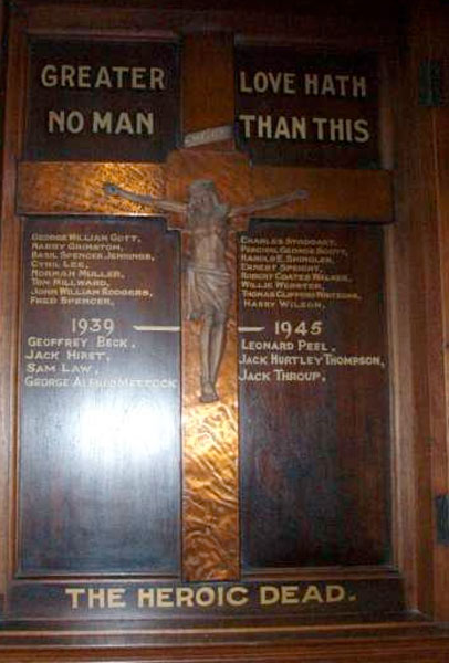 The Memorial Tablet in St. John the Baptist's Church, Cononley, showing Lieutenant Jennings' Name